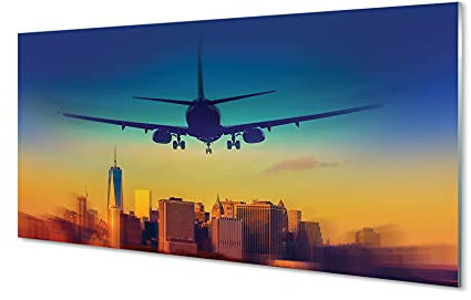 Tulup Glasbild - 100x50cm Wandbild Flugzeug Dekorative Wohnzimmer Schlafzimmer Bild - Stadt Wolke Flugzeug Westen