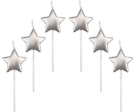 Sternform Geburtstagskerzen,6 Pcs Cake Topper Dekorationen Ggeburtstag Kerzen Metallisch Kuchen Kerzen für Kinder Geburtstag Hochzeit Party Jahrestag Valentinstag Festival,Silber