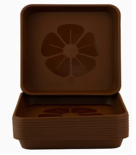 Home Garden Ornaments Set of 10 Square Plastic Plant Pot Saucers Extra Large Drip Trays Flower Indoor Outdoor Garden Planter Tray (25 cm x 25 cm, Brown)