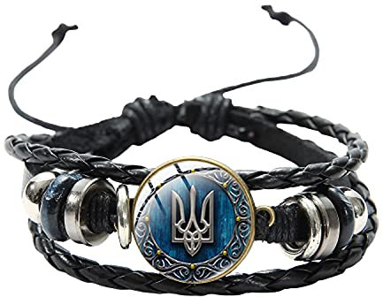Tryzub Ukraine Armband Ukrainisches Symbol Glas Cabochon mehrschichtige Leder Armbänder hochwertige Herren Armreifen
