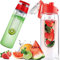 RETOO Gourde de 700 ml avec infuseur à fruits en Tritan - Sans BPA - Avec récipient à fruits - Couvercle rabattable avec poignée de transport - Bouteille d'eau pour boissons à fruits (rouge)