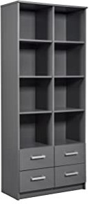 Inter Link - Standregal - Offenes Regal - 4 Schubladen - 8 Fächer - Verstellbarer Regalboden - Bücherregal - Dekoregal - Aktenregal - Büroregal - Anthrazit Grau - Elenzio