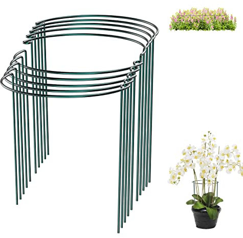 10PCS 10'' x 16'' Garden Plant Support Stake, Green plant supports for indoor plants, Rings Large Strong Metal Garden Supports for Flower, Peonies, Hydrangea, Rose, Tomatoes, Lily, Peony