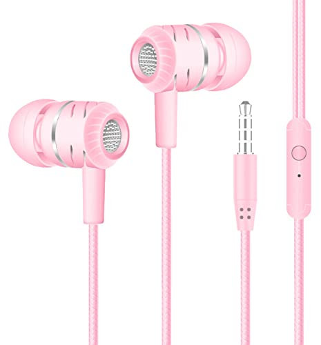 Wired Earphones,Wired Stereo Sound Headphones with Microphone and Volume Control,Wired Earbuds in Ear, Noise Isolating Earphones Compatible with iPhones 6/6 Plus, Samsungs S20/S10/S9, Laptop, PC Pink