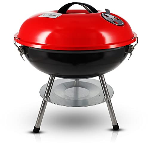Gas One - Parrilla portátil de 14 pulgadas con tapa de bloqueo de 3 puntos para preservación del calor, sistema de ventilación doble, parrilla de carbón pequeña para patio, camping, barco