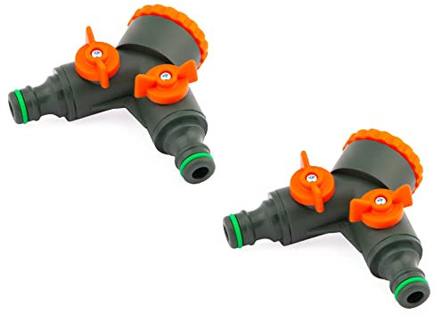 MIVOS 2 x 2-Wege-Verteiler für Wasserhähne mit 3/4 und 1 BSP Außengewinde - 2 Stück - Wasser 2 Fach Verteiler mit Absperrventilen für Gartenbewässerung