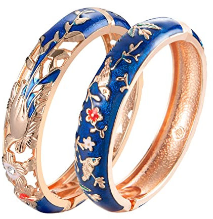 Wynameleri Emaille Armreif für Frauen, handgefertigtes Blumenarmband für Damen, Vintage Schmuck Geschenk 2pc Armbänder für Mädchen, Geburtsstein Armbänder für Frauen billiges Liebesarmband