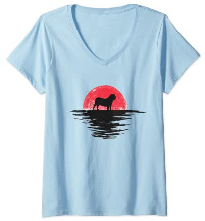 Donna Fila Brasileiro Giapponese Tramonto Retrò Cane Rosso Maglietta con Collo a V