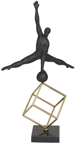 Deco 79 Marmor-Turner-Skulptur mit goldfarbenem Würfelsockel, 27,9 x 15,2 x 48,3 cm, Schwarz