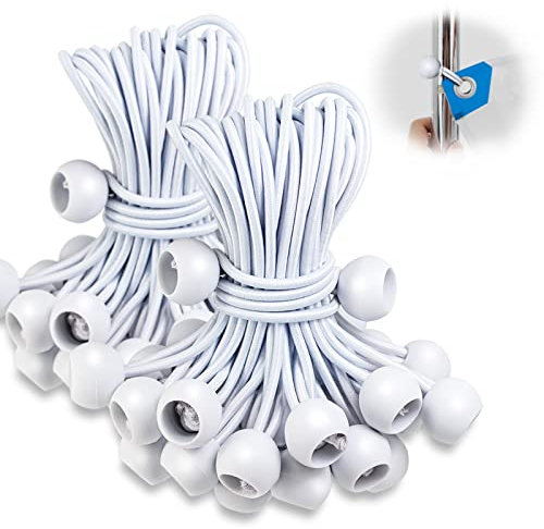 Lot de 100 tendeurs à boule de 10,2 cm - Blanc - Très résistants - Pour camping, abri
