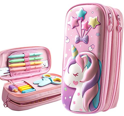 Einhorn Federmäppchen - Große Kapazität Mäppchen Mit Reißverschluss, 3 Fach Etui für Stifte, Schreibwaren Organizer für Mädchen, Frauen und Teenager