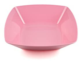 Buzztrove 4 Pack Plastic Bowls 19x19cm Pink – Reusable Square Serving Bowls – Durable Plastic Pasta, Fruit & Salad Bowls – Lightweight Pink Party Bowls.