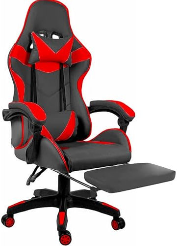 Sedia Gaming Con Led Poltrona Scrivania Ufficio Racing PC Gioco Girevole Reclinabile Ecopelle Rotelle Cuscino Supporto Lombare Poggiapiedi Poggiatesta Braccioli Altezza Regolabile (Nero E Rosso)