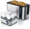Arendo SET Toaster FRUKOST mit Eierkocher EIGHTCOOK Edelstahl Silber Toaster 4 Scheiben LED-Display 6 Bräunungsgrade Brötchenhalter Eierkocher 1-8 Eier Messbecher