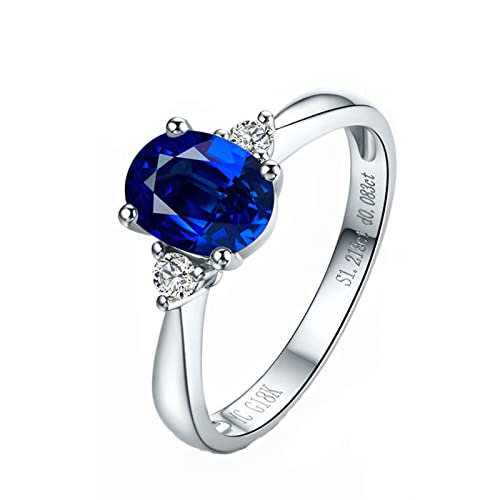 AMDXD Echt Gold Schmuck Ringe Saphir 0.65ct Blau, Diamantring Weißgold 750 Oval Design Trauringe Freundschaftsringe Eheringe für Frauen Diamantring 0.09ct, Gr.51 (16.2)