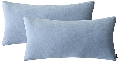 MILDLY Kissenbezug 40x80 Baumwolle mit Reißverschluss ÖKO-TEX Hellblau | 100% Baumwolle, Leinenoptik mit Waschung, praktischer Reißverschluss