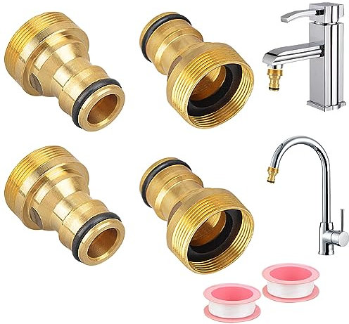 OdiuK 4 Pack Universal Kitchen Tap Connector Brass Metal Hose Connector, 22mm Threaded Mixer Hose Adaptor Pipe Joiner Fitting, Hot Water Tap Hose Connector for Outdoor Garden Bathroom