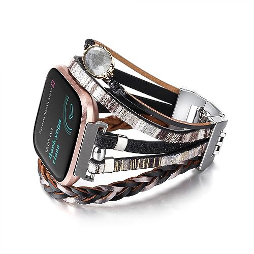 CHARMINGO Cinturino in pelle da donna, compatibile con Fitbit Versa 3 et 4/Fitbit Sense/Sense 2, in stile posh, cinturino di ricambio multistrato fatto a mano, per smartwatch, 7.1 pulgadas x 3 cm