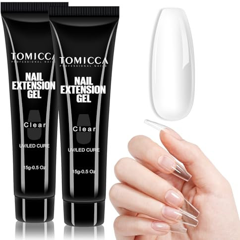 TOMICCA Acrylgel Für Nägel Clear, 2 * 15g Quick Extender Polygel Für Gelnägel Lang Anhaltend&Natürlicher Look Für Anfänger & Salon-Profis