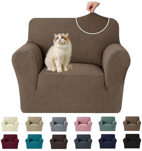 Ystyle Stretch Couchüberzüge 1 Sitzer, Sessel Überzug Antirutsch Mit Armlehne, Universal Sofa Cover, Durable Waschbar Couch Bezug, Kratzfester Sofahusse Für Hunde Katzen Und Haustiere, Braun