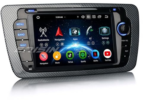 Erisin Android 14 8-Kern 4GB RAM+64GB ROM Autoradio GPS Navi für SEAT Ibiza 2009-2013 7 Zoll Touchscreen Unterstützt Kabelloses CarPlay Android Auto DAB+ WiFi 4G Bluetooth 5.0 Canbus DSP USB