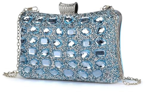 BAIGIO Strass Clutch Damen Glitzer Abendtaschen Glänzende Damen Blau Clutch Tasche Kleine Brauttasche Elegant Handtasche Umhängetasche für Party Hochzeit Kettetasche