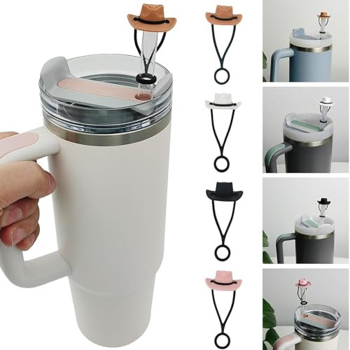 4 Stück Cowboyhut Strohhalm Abdeckung, Stanley Cup Zubehör, Stanley Cup Accessories für Stanley Cup 40 oz 30 oz, Silikon Stanley Cup Strohhalm Abdeckung, Geschenke für Frauen Männer (4)