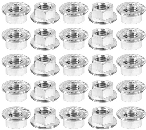 QUARKZMAN M10x1,5mm Sechskant-Sicherungsmuttern mit geriffelter Flansch, 25 Stück, aus nicht rutschendem metrischem Edelstahl 304, Vollgewinde, helle Oberfläche, silberfarben