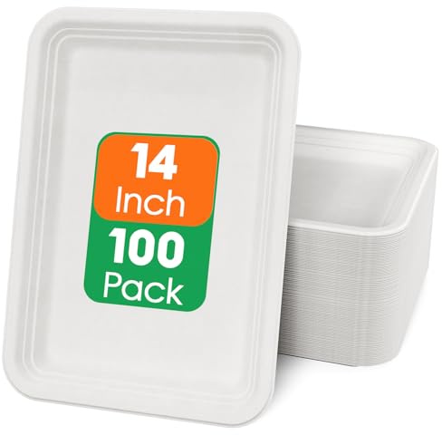 ECOLipak 100 Pack 14 in Compostable White Disposable Food Crawfish Trays