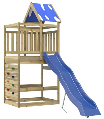 vidaXL Set da Gioco da Esterno in Legno di Pino Impregnato, set da gioco, set da gioco in legno, casetta con scivolo, playset