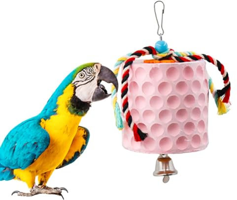 Juguete para masticar pájaro extragrande, piedra de calcio con gancho de metal y campana, accesorio de jaula para loros chinchilla ninfa