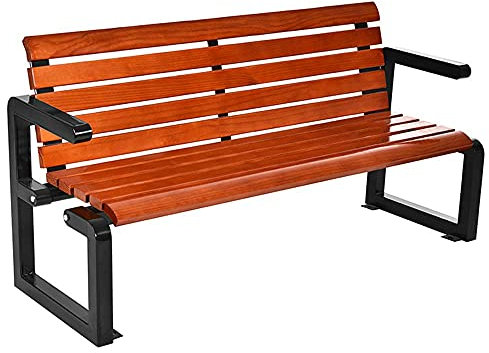 RWRAPS Terrassen-Parkbank, Outdoor-Freizeitbänke, wetterfeste Gartenbänke aus Gusseisen und Massivholz, 2-4-Sitzer-Bank mit Rückenlehne und Armlehnen, Vintage-Dekor