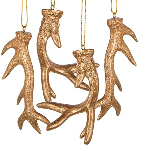 Logbuch-Verlag 4 Geweihe Gold glitzernd künstliches Hirschgeweih Weihnachten Anhänger mit Schnur Herbst Deko Jagd Bayern 8,5 cm
