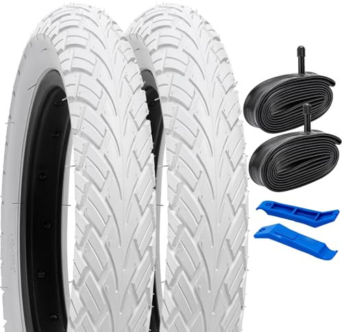 YunSCM 2er-Pack 24 Zoll Reifen 24x1.75 ETRTO 47-507 und 24'' Schlauch Verdickte Schrader Ventil AV32mm kompatibel Reifen 24x1.70 24x1.75 24x1.80 Fahrradreifen und Schlauche (weiß)