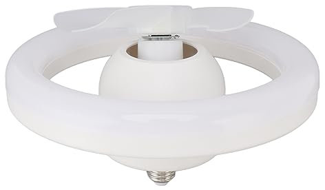 Mumusuki Ventilatore da Soffitto con Attacco E27 Dimmerabile, 3 Colori Luce, 3 velocità, Regolabile 3000K-6500K, Potenza Lampadina 48W, Telecomando per Soggiorno, Ufficio, Diametro 26 Cm