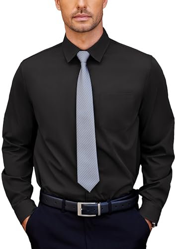 COOFANDY Hemd Herren Langarm Business Hemden Anzug Bügelfreie Hemden Männer Herrenhemden Regular Fit Oberhemden Stretch Hemd mit Tasche Schwarz XXXL
