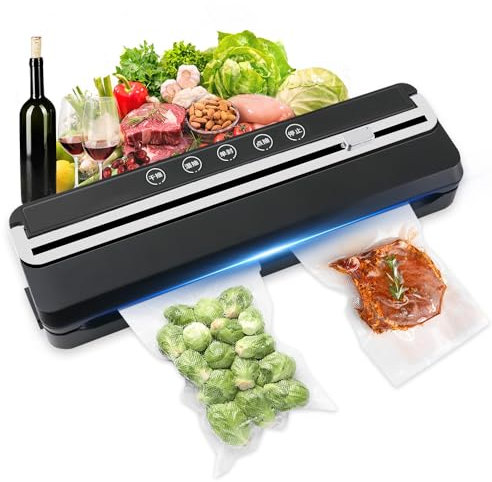 Vacuum Sealer Machine, Automatic Food Vacuum Sealer, Built-in Cutter, Accessory Hose, and 10 Vacuum Bags for Sous Vide Cooking & Storing Dry & Moist Foods