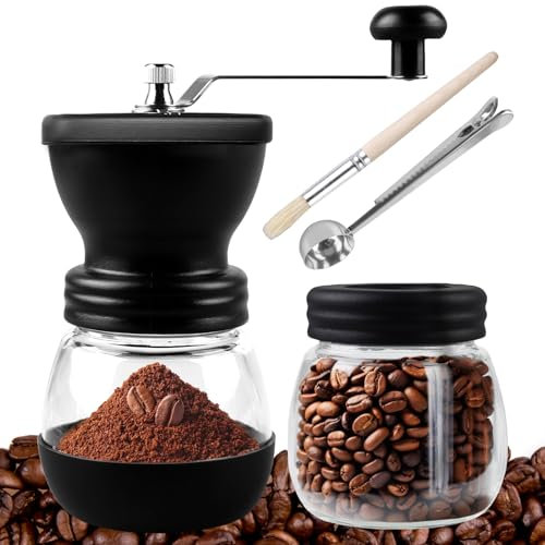 Moulin à Café Manuel Avec 2 Bocaux En Verre, Moulin Café Manuel, Cafetière Manuelle Avec Noyaux De Broyage En Céramique, Moulin a Café Manuel Portable pour La Maison, Le Voyage Et Le Bureau