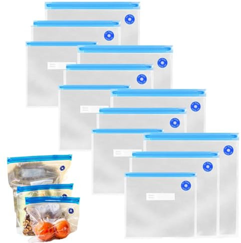 12 Pezzi Sacchetti Riutilizzabili, Sacchetti Sandwich Riutilizzabili, Sacchetti per Freezer per Frutta, Verdura, Carne,per Alimenti in Silicone, per il Pranzo a Tenuta