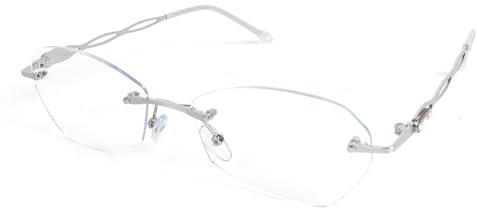MMOWW Rimless Lesebrille für Frauen Blaulichtfilter Brille Computerbrille Leichte kleine Metall Leser (Silber, +2.0)