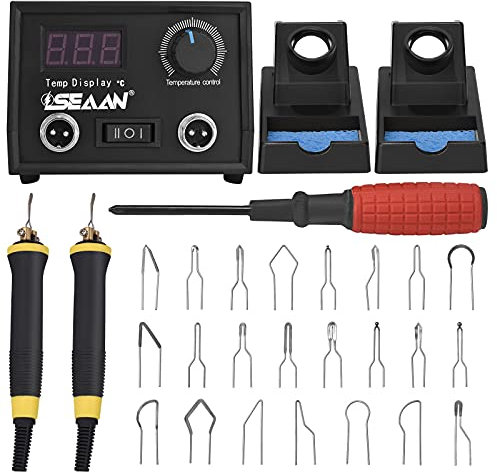 Helangel Pyrograveur sur Bois, Graveur Bois 60 Watts Affichage Numérique Kit avec 33 Pointes de Fil, Température Réglable de 0 à 850 °C avec 2 Stylos de Pyrogravure pour Bois et Cuir
