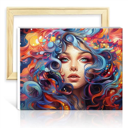 TANGFEIY Leinwand-Zeichen- und Malset, Anime-Mädchen, Leinwand, DIY, digitales Ölgemälde für Erwachsene mit Pinseln und Acrylpigment, Kunst-Ölgemälde mit Rahmen (40 x 50 cm)