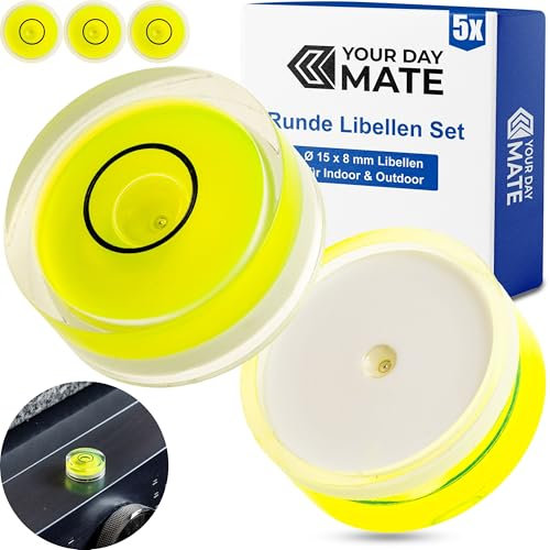 Runde Libellen Set, 5 Stück, mit Ø 15 mm Durchmesser, Wasserwaage ohne Beschriftung, Libelle Wasser Waage, Kreis Nivellierung, Dosenlibelle für Wohnwagen, Kamera, Heimwerker, Spirit Level Bullseye