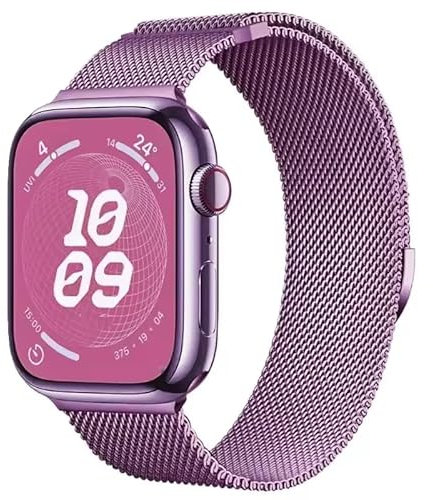 Bracelets Compatible avec Apple Watch 38mm 40mm 41mm 42mm 44mm 45mm 46mm 49mm Femme, Acier Inoxydable en Métal Compatible Series 10 9 SE(se 2) 8 7 6 5 4 3 2 1 (Violet, 42/44/45/49mm)