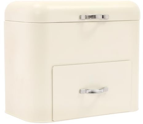 NOVCINCO Bread Boxes Metal Bread Bin 2 Tiers Iron Breadbox Storage Container for Home Kitchen Bakery Milky White