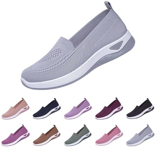 Deals+of+The+Day+Lightning+Deals Slip On Trainers Women Wide Fit Ladies Breathable Mesh Walking Running Shoes Comfortable Arch Support Soft Sole Athletic Tennis Ladies Shoes Sale Grey 5.5