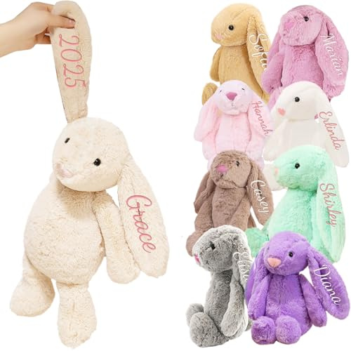 Coregiftr Personalisierte bestickte Plüschhase mit Namen - Handmade benutzerdefinierte Ostern Spielzeug mit gestickten Namen, Baby's erste Ostergeschenk