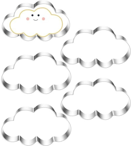 Lpitoy Wolken-ausstechformen-Set, 5 Stück, Edelstahl, Keksausstecher, Wolkenformen, Sandwich-Fondant-keksformen, Küchen-backwerkzeuge
