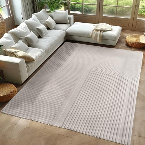 Carpetsale24 Teppich Boho 140 x 200 cm Creme, Weicher Skandinavischer Kurzflor mit 3D-Effekt, Waschbar & Pflegeleicht, Vielseitiger Teppich für Wohnzimmer oder Schlafzimmer