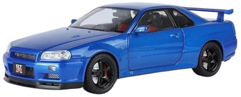 WHYMIRRJ Druckguss 1:18 for Nissan Skyline GTR GT-R R34 Legierung Sport Auto Modell Maßstab Exquisite Metall Fahrzeug Modell Sammler(Blue)